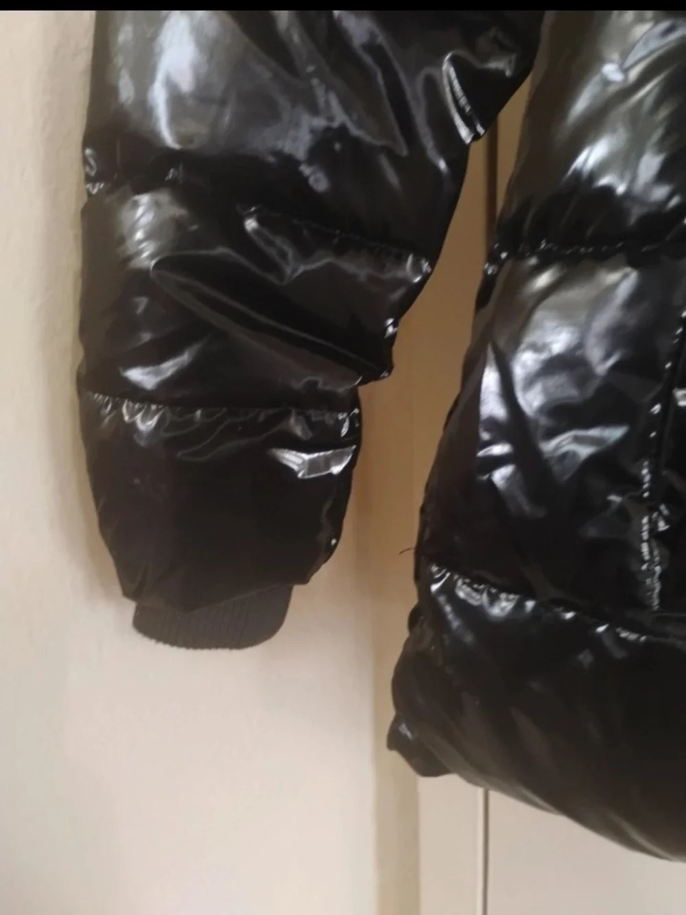 Justice Black Shiny Puffer Coat with Faux Fur Hood